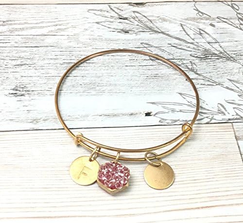 Stacking Custom Initial Charm Bangle Bracelet Goldtone