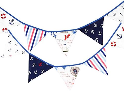 Pirates Theme Double Layer Cotton Triangle Flag Buntings Banner Pennant Garlands for Birthday Holiday Party Baby Shower Decoration,12pcs