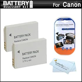2 Pack Battery Kit For Canon PowerShot S100, S110 12.1 MP Digital Camera Includes 2 Extended Replacement (1200Mah) NB-5L Batteries + LCD Screen Protectors + MicroFiber Cleaning Cloth