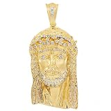 14K Yellow Gold Mens Diamond Jesus Head Pendant 5.00 Ctw