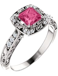 Platinum 5.00x5.00mm Princess Cut Pink Tourmaline and Diamond Ring -- LIFETIME WARRANTY