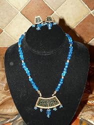 Gold Plated Turquoise Blue Jaipur Indian Style Ethnic Jewelry Necklace Set 3pc Free Shipping