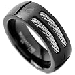 8MM Men's Black Titanium Ring Wedding Band with Stainless Steel Cables and Screw Design