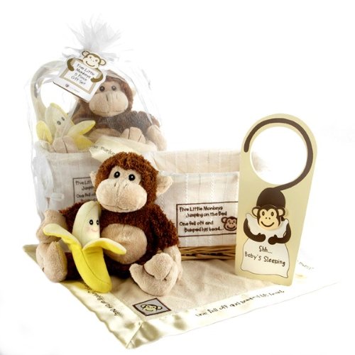 Little Monkey New Baby Blanket Gift Set - Great Shower or Christmas Holiday Gift Idea for Newborns