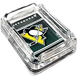 Image Pittsburgh Penguins Glass Ashtray - Dimensions 3 Inch x 4 Inch - Simulated Black Velvet Botton