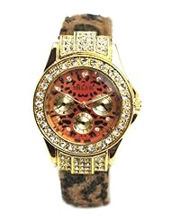 Sexy CZ Gold Animal Print Fur and Leather Watch