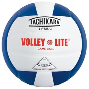 Tachikara SV-MNC Volley-Lite volleyball with Sensi-Tech cover, regulation size but lighter (royal/white).