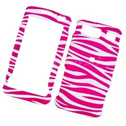 Samsung Omnia I910 (Verizon) Rubberized Snap On Protector Hard Case Image Cover White & Pink Zebra