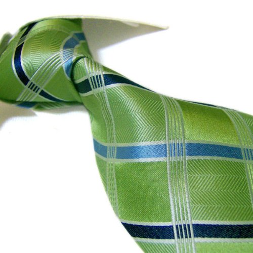 Towergem 100% Silk Green Check Woven Tie For men Necktie
