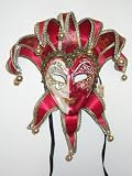 VENETIAN CARNIVAL JOKER MASK - FULL MASK - RED