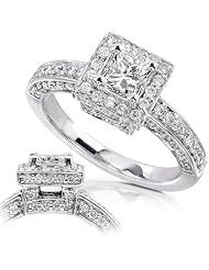 1 Carat Princess Cut Diamond Engagement Ring in 14k White Gold- Size 7 by 