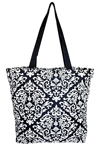 Ever Moda Damask Print Collection Tote Bag, Large 17.5 Inch