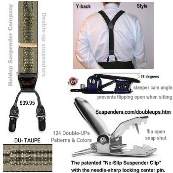 Taupe Colored Mens Suspenders with Dual Patented No-slip Clips