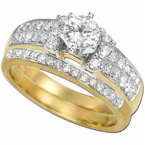 0.51Ct.T.W. Brilliant Round Cut Diamonds in 14Kt. Yellow Gold. Yellow Gold Diamond Bridal Set Semi Mount Setting