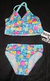 Infant/Toddler Girls 2 PC Swimsuit V-Neck Tankini Blue Large Confetti