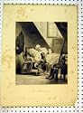 c1849 ANTIQUE PRINT ILL SOLDIER BED DOG UNIFORM BEDROOM