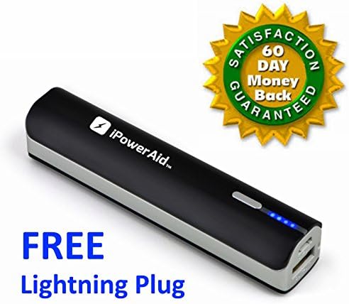 Power Bank for iPhone 5S, 5C, 4S, 4, iPod (FREE lightning plug, 30-pin plug included) - Emergency External Portable Backup USB Battery Charger - iPowerAid™ Mini Supreme 2600mah - Also for Samsung Galaxy S5, S4, S3, Most Android and Other Mobile Smart Phones, 100% GUARANTEED