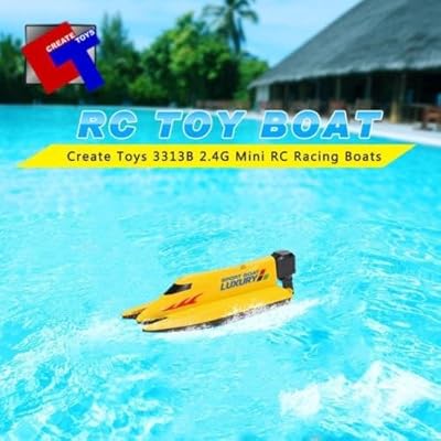 Original Create Toys 3313B 2.4G 2CH Mini RC Racing Boats Yellow G4Z8