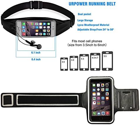 Dotopwhj Universal Sport Running Waterproof Waist Belt + Gym Band Exercise Workout Arm Tune Belt Case for Iphone 4/5/6 Samsung Galaxy S5 S6 Not4 Not5 and Similar Size Mobile Phone (Black 4.7in)