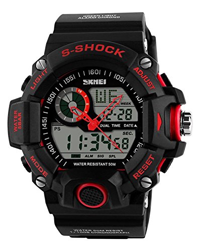 COCOTINA Mens Digital 50M Waterproof LED Alarm Multifunction Boy Sport Wrist Watch Red