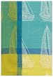 100% Cotton Jacquard Sailboats Aqua Blue and Yellow Dishtowel 18" X 28" Set / 6