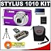 Olympus Stylus 1010 10.1MP Digital Camera with 7x Optical Zoom (Purple) + 4GB microSDHC Card with Card Reader + Spare Li-50B Battery + Compact Padded Camera Case 