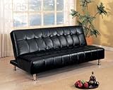 Coaster Contemporary Futon Sofa Bed with Metal Legs, Black Vinyl