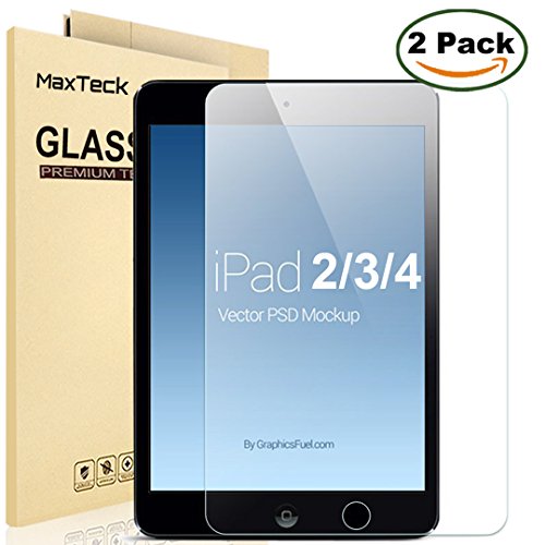 [2 Pack] iPad 2 3 4 Glass Screen Protector, MaxTeck 0.26mm 9H Tempered Shatterproof Glass Screen Protector Anti-Shatter Film for Apple iPad 2 / iPad 3 / iPad 4 - Lifetime Warranty
