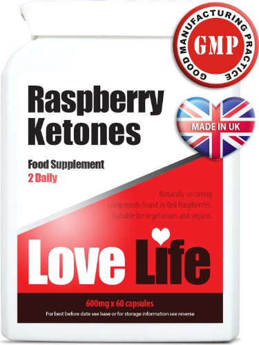 LOVE LIFE High Strength Raspberry Ketones | 100% PURE | 600mg x 60 Capsules | Premium GMP Supplement (Strong Smell of Raspberries when Opening the Bottle)