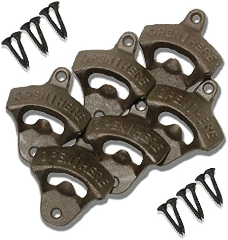 Wall Mounted Cast Iron Bottle Openers Bulk Set of 6 - Includes 12 Mounting Screws - Gun Metal Bar Mount Style Beer Bottle Cap Opener - Rustic Restaurant & Vintage Iron Home Décor for Home Bartender