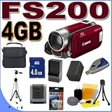 Canon FS200 Flash Memory Camcorder w/37x Optical Zoom (Sunrise Red) BigVALUEInc Accessory Saver 4GB BP819 Battery/Charger Bundle