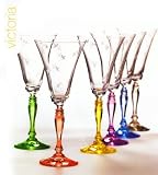 Produkt-Bild: Bohemia Cristal Weinglas, Weinkelch 230 ml Viktoria 6-er set Mundgeblasen, 24% Bleikristall mit buntem Stiel und Gravur