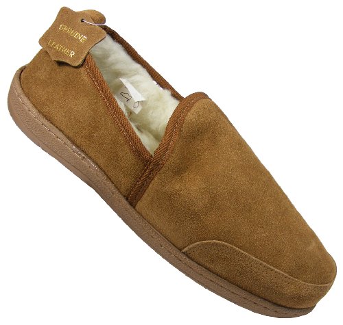Mens Quality Real Leather Suede Wool Lining LODGEMOK COOLERS Full Backed Slipper= Beige UK 11
