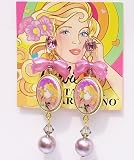 Tarina Tarantino Barbie Pearl Heart & Bow Cameo Earrings- Pink