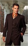 Review   / BROWN 3PC SUPER 150'S EXTRA FINE 100% ITALIAN WOOL SUIT HAND MADE WITH FRENCH PIPING