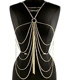 Fashion Jewelry ~ Goldtone Multi Layered Body Chain Accented with Crystals (Style LN0014 GDCLR MWR)