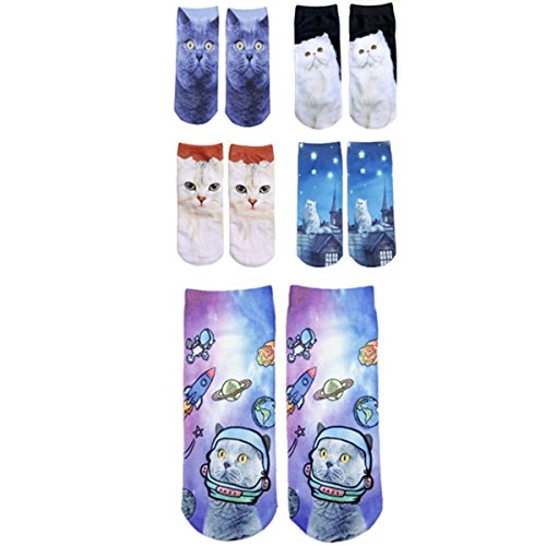 Zmart Women's Invisible Socks 3D Printed Cartoon Animal Cat Patterns Anklet Hosiery