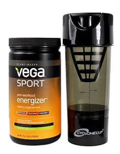 Vega Sport Pre-Workout Energizer, Lemon Lime 19 oz Plus Black Cyclone Cup