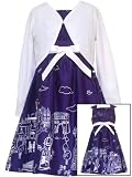 Rare Editions Girls 4-6x Purple White Paris Border Dress Cardigan set