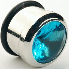 Single Stainless Steel Single Flared Faceted Gem Plug: 4g, 5/16" wearable length,... by 