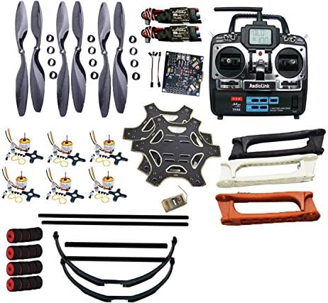 QWinOut Unassembly (No Battery) DIY 2.4G 6Ch Kkmulticopter Flight Control F550 Air Frame RC Hexacopter DIY Multicopter Drone PNF Combo Set with Tall Landing Skid &amp; Carbon Fiber Propeller
