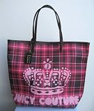 Juicy Couture Plaid Tartan Premier Graphics Canvas Tote Bag Purse Pink
