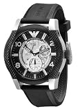 Emporio Armani Meccanico Gents Round Case Black Dial Black Rubber Strap Watch