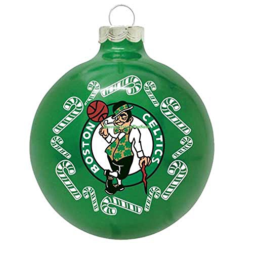 Boston Celtics NBA 2 5/8” Painted Round Candy Cane Christmas Tree Ornament