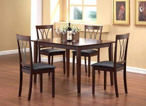5pcs Solid Top Dining Table with 4 Metal Back Chairs Set