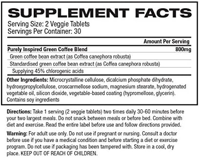 Green Coffee Bean Dietary Supplement 800mg Purely Inspired