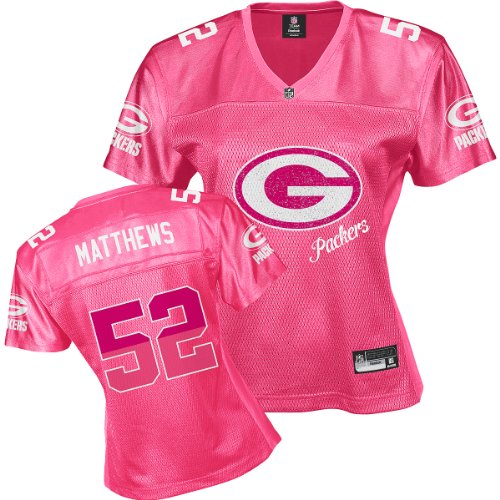 Reebok Green Bay Packers Clay Matthews Women's Pink Fem Fan Jersey Medium