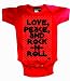 Micro Me Love,Peace,and Rock-n-Roll "Yo Baby" One Piece, Red, 6 Months