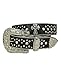 Cross Charm Rhinestone Stud Genuine Leather Belt (X-Large, Black)