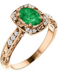 14K Rose Gold 7.00x5.00mm Oval Cut Chatham Created Emerald and Diamond Ring -- LIFETIME WARRANTY